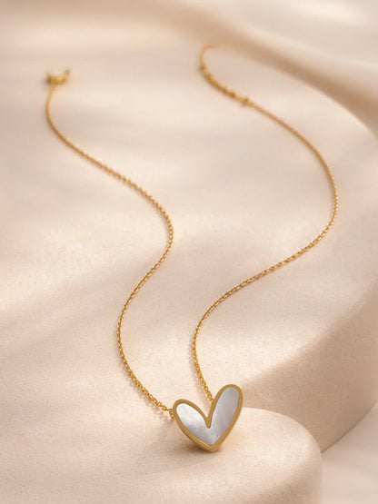 Demi Fine 18K Gold Plated Stainless steel White Enamel Heart Pendant Necklace