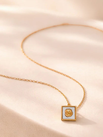 Demi Fine 18K Gold Plated Stainless steel Rose Enamel Pendant Necklace