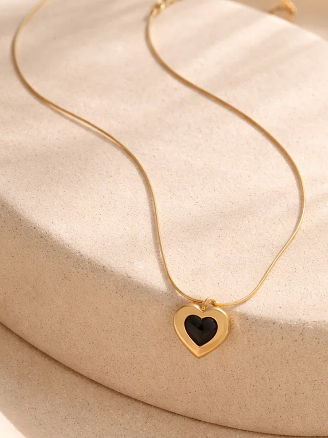Demi Fine 18K Gold Plated Stainless steel Black Enamel Heart Pendant Necklace