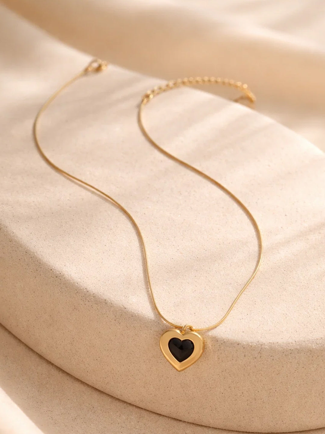 Demi Fine 18K Gold Plated Stainless steel Black Enamel Heart Pendant Necklace