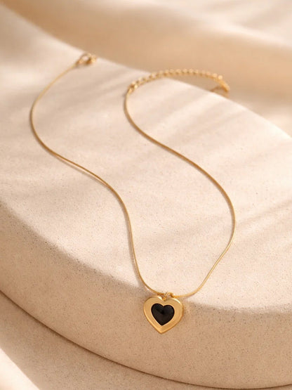 Demi Fine 18K Gold Plated Stainless steel Black Enamel Heart Pendant Necklace