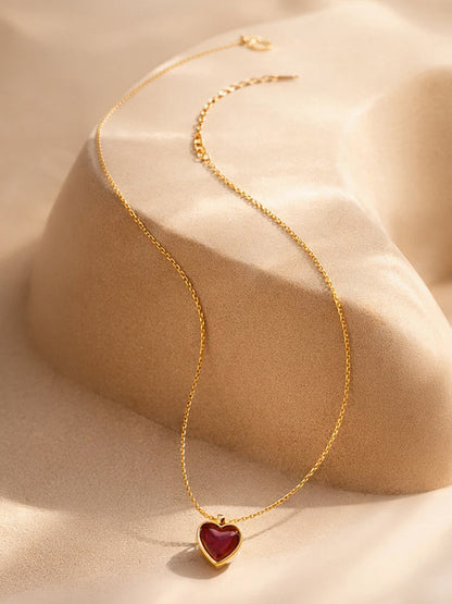 Demi Fine 18K Gold Plated Stainless steel Dainty Red Heart Charm Chain Necklace