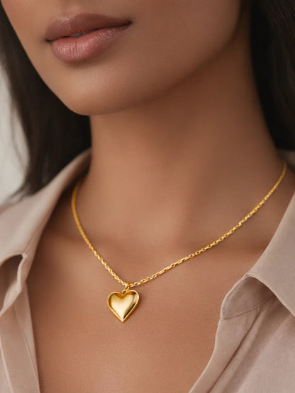 Demi Fine 18K Gold Plated Stainless steel Puffy Heart Pendant Chain Necklace