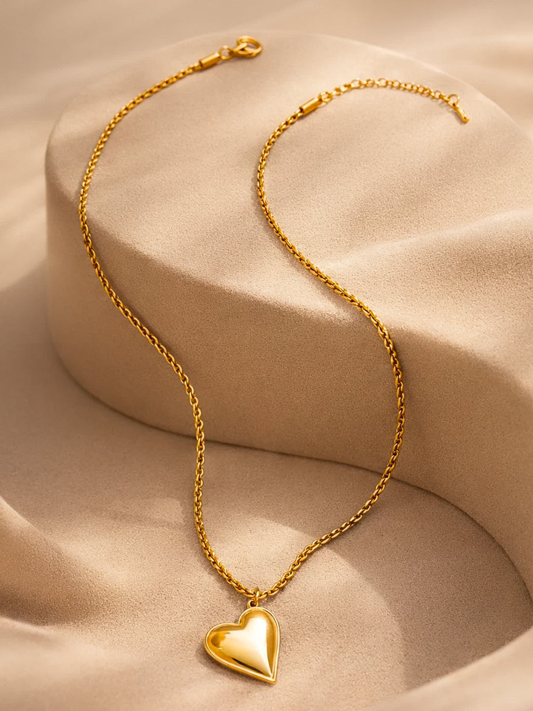 Demi Fine 18K Gold Plated Stainless steel Puffy Heart Pendant Chain Necklace