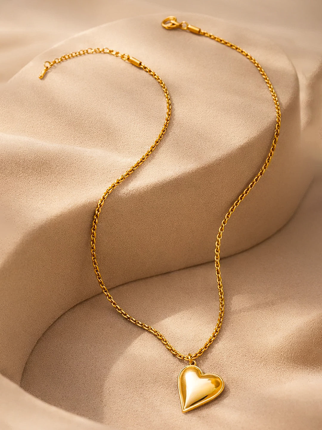 Demi Fine 18K Gold Plated Stainless steel Puffy Heart Pendant Chain Necklace