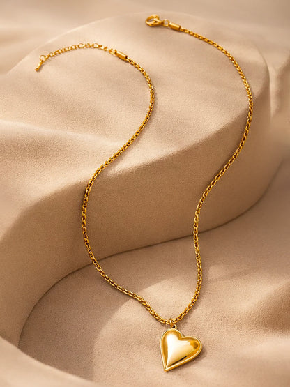 Demi Fine 18K Gold Plated Stainless steel Puffy Heart Pendant Chain Necklace