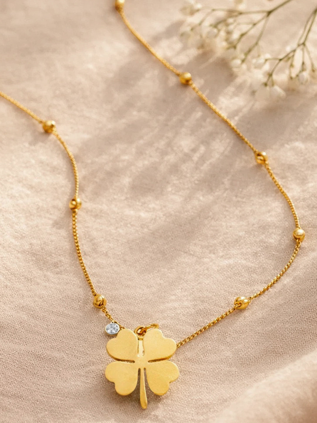 Demi Fine 18K Gold Plated Stainless steel Clover Pendant AD Detail Necklace