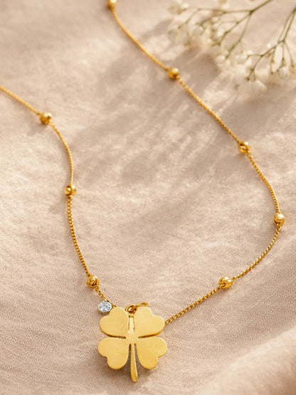 Demi Fine 18K Gold Plated Stainless steel Clover Pendant AD Detail Necklace