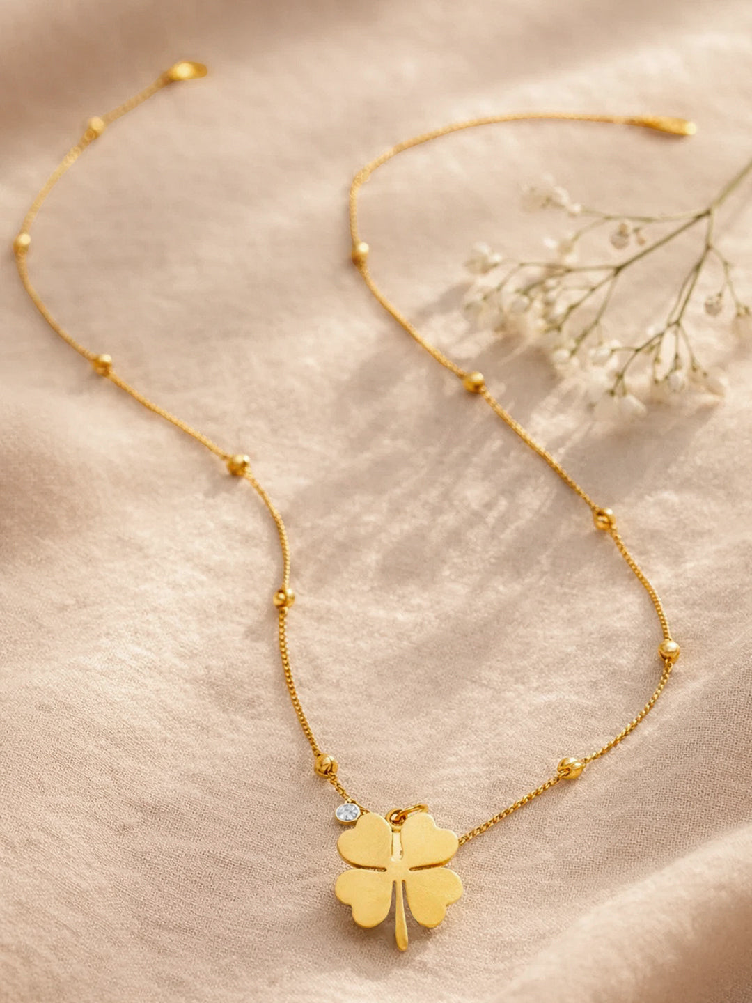 Demi Fine 18K Gold Plated Stainless steel Clover Pendant AD Detail Necklace