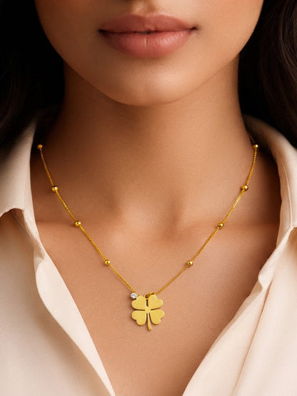 Demi Fine 18K Gold Plated Stainless steel Clover Pendant AD Detail Necklace