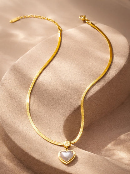 Demi Fine 18K Gold Plated Stainless steel Glossy Pearl Heart Pendent Necklace