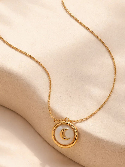 Demi Fine 18K Gold Plated Stainless steel Moon Coin Pendant Charm Necklace