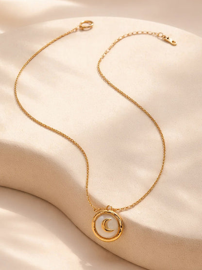 Demi Fine 18K Gold Plated Stainless steel Moon Coin Pendant Charm Necklace
