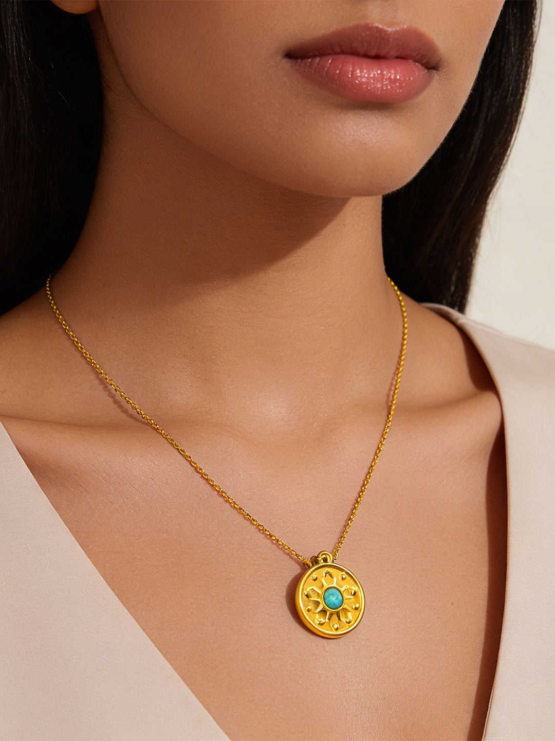 Demi Fine 18K Gold Plated Stainless steel Statement Turquoise Charm Necklace