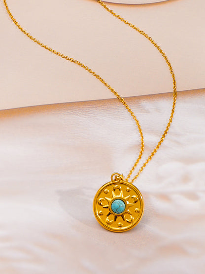 Demi Fine 18K Gold Plated Stainless steel Statement Turquoise Charm Necklace