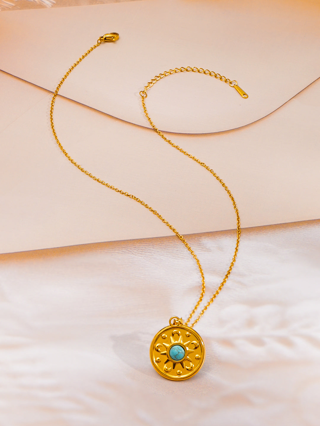 Demi Fine 18K Gold Plated Stainless steel Statement Turquoise Charm Necklace