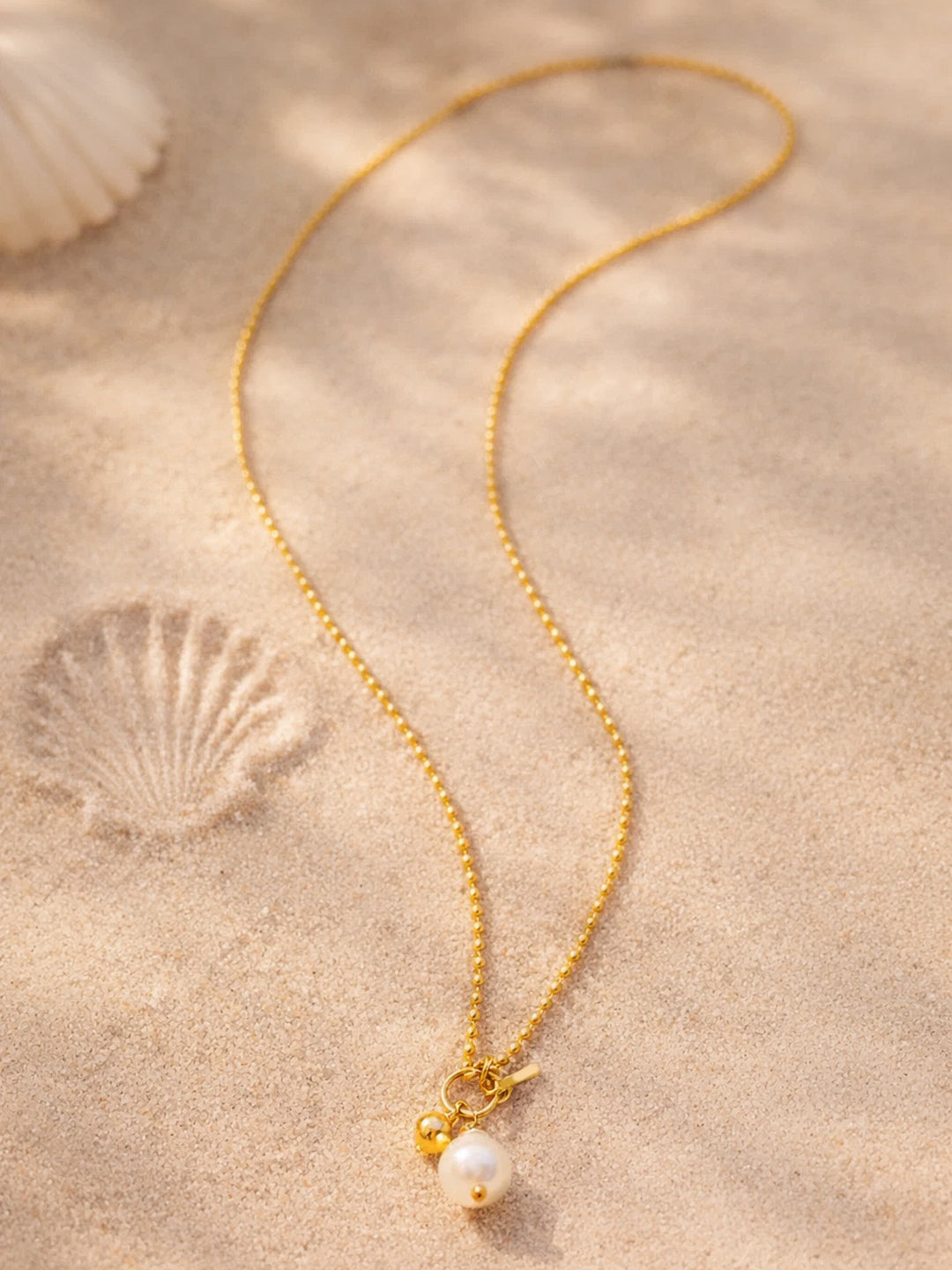 Demi Fine 18K Gold Plated Stainless steel Pearl Drop Toggle Chain Necklace