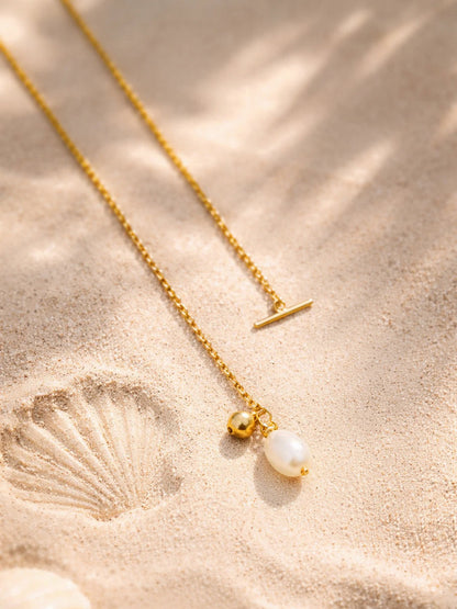 Demi Fine 18K Gold Plated Stainless steel Pearl Drop Toggle Chain Necklace