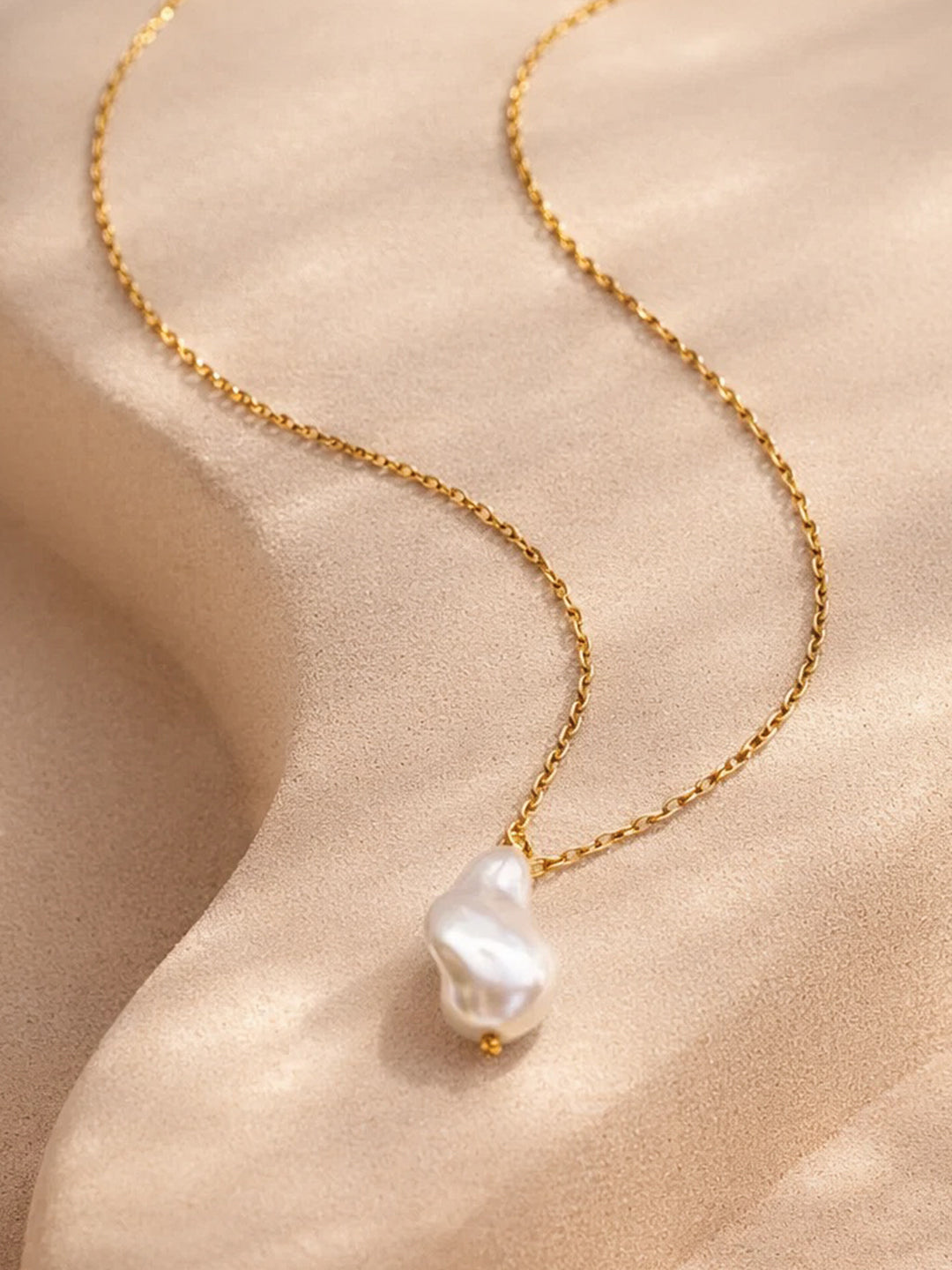 Demi Fine 18K Gold Plated Stainless steel Baroque Pearl Pendant Rope Necklace