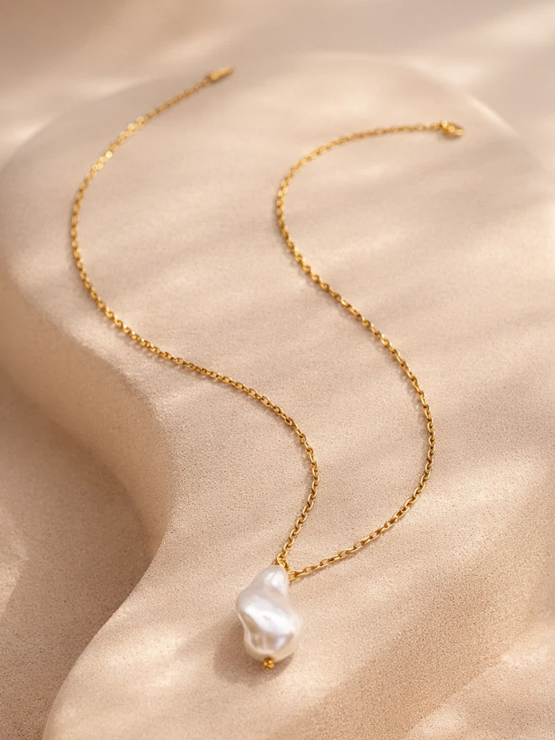 Demi Fine 18K Gold Plated Stainless steel Baroque Pearl Pendant Rope Necklace