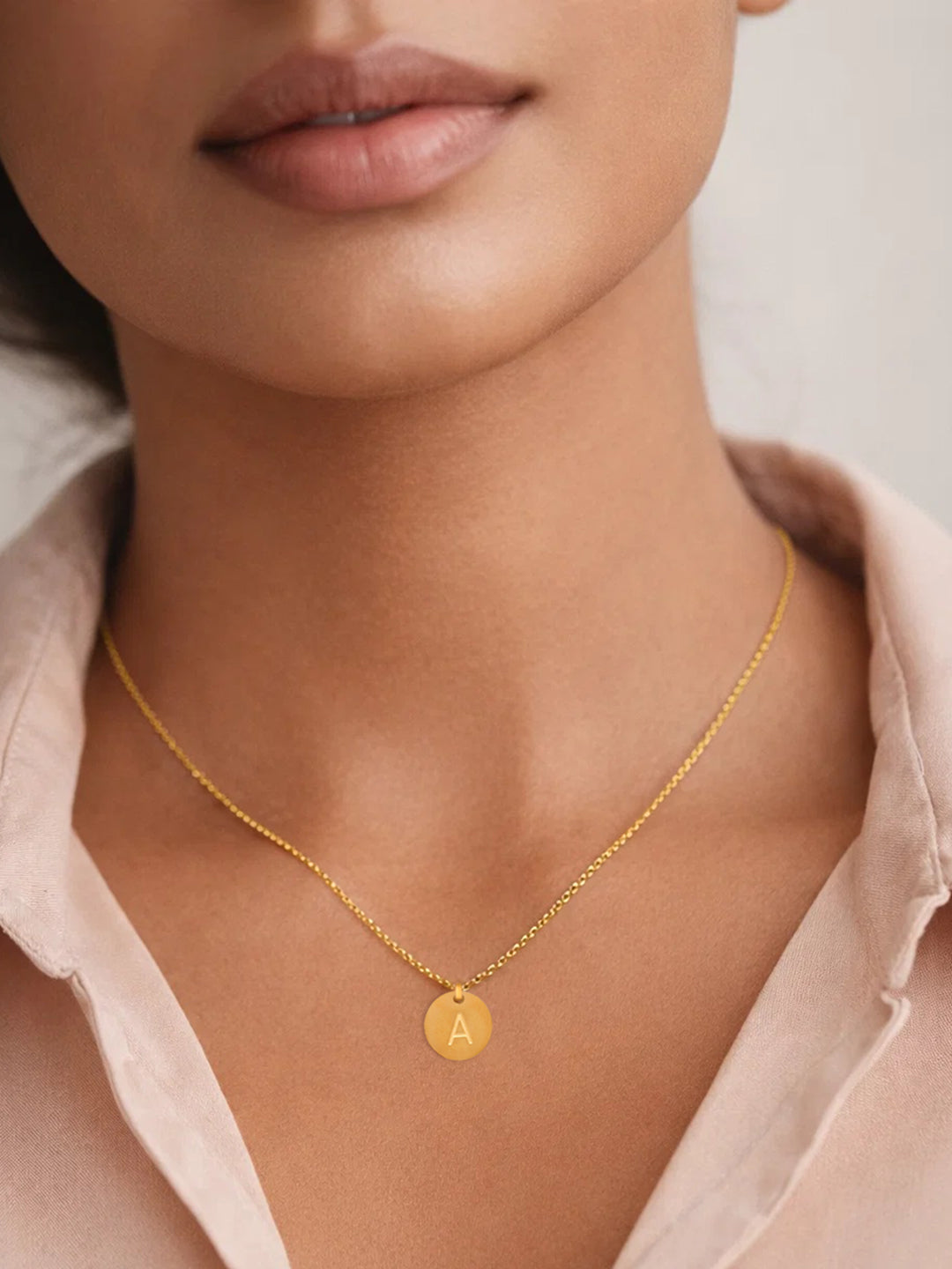 Demi Fine 18K Gold Plated Stainless steel Classic Disc A Pendant Necklace
