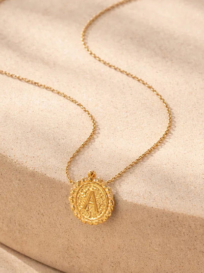 Demi Fine 18K Gold Plated Stainless steel Textured Coin A Pendant Necklace