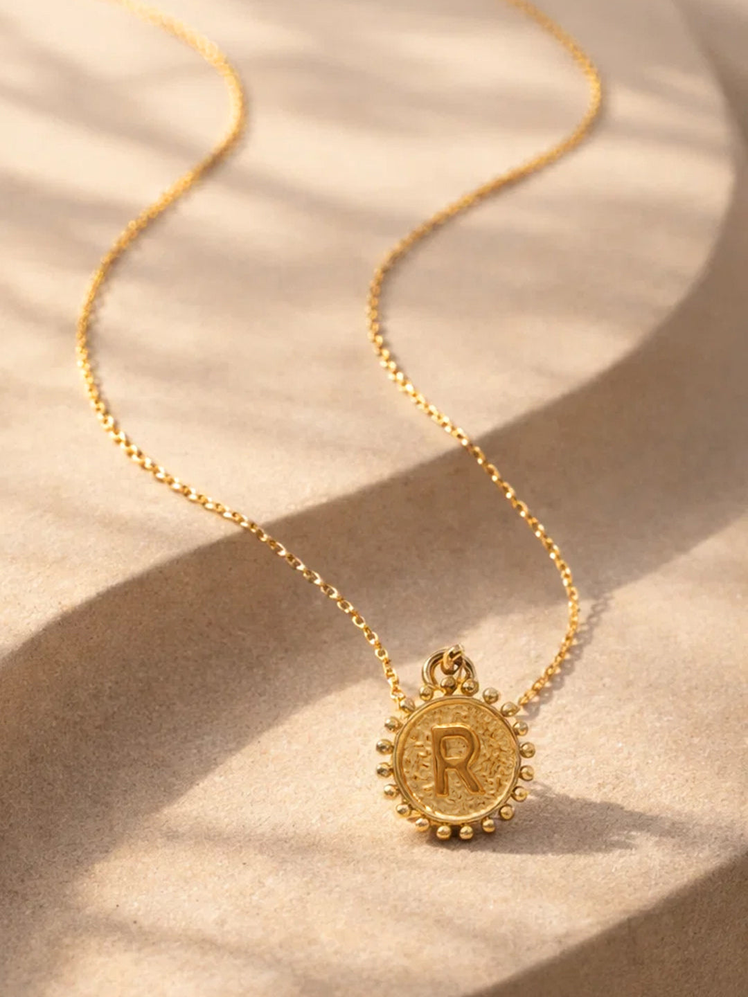 Demi Fine 18K Gold Plated Stainless steel Textured Coin R Pendant Necklace