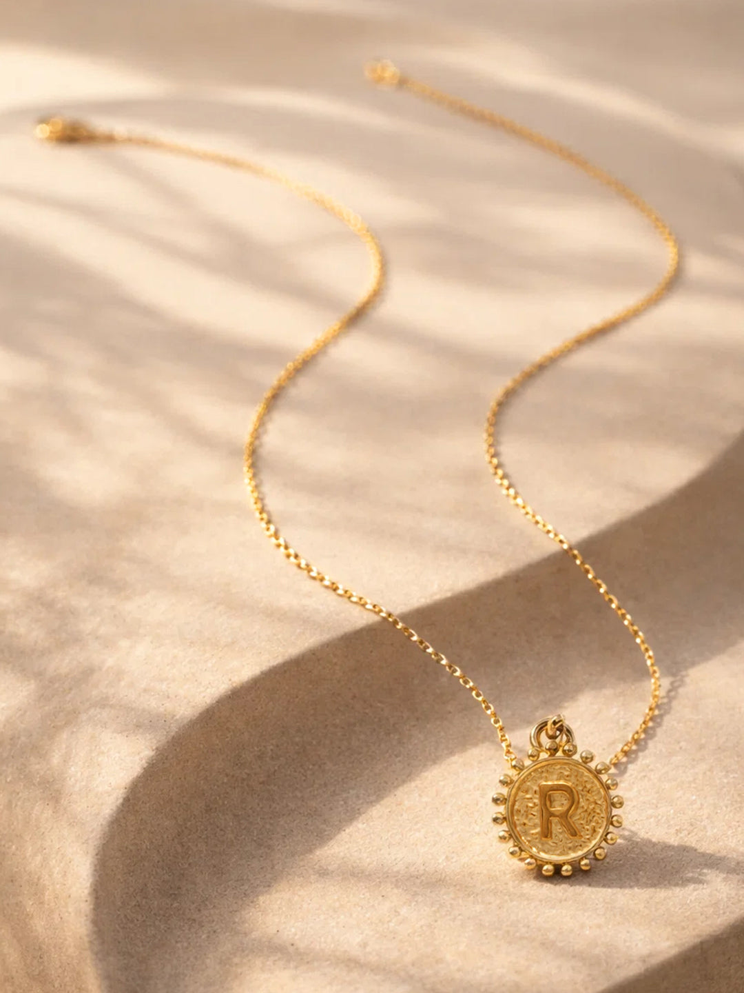 Demi Fine 18K Gold Plated Stainless steel Textured Coin R Pendant Necklace