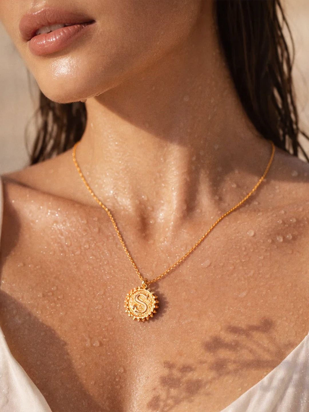 Demi Fine 18K Gold Plated Stainless steel Textured Coin S Pendant Necklace
