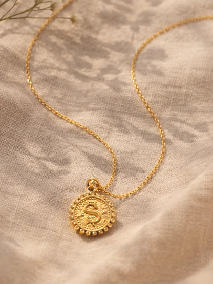 Demi Fine 18K Gold Plated Stainless steel Textured Coin S Pendant Necklace