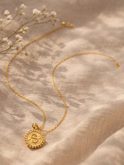 Demi Fine 18K Gold Plated Stainless steel Textured Coin S Pendant Necklace