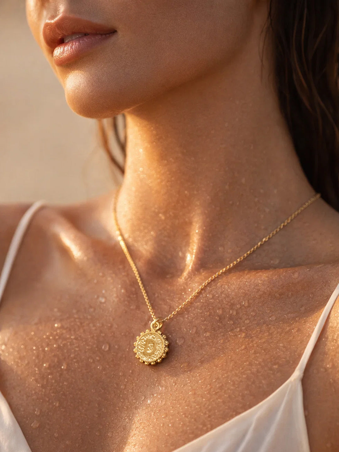 Demi Fine 18K Gold Plated Stainless steel Textured Coin D Pendant Necklace