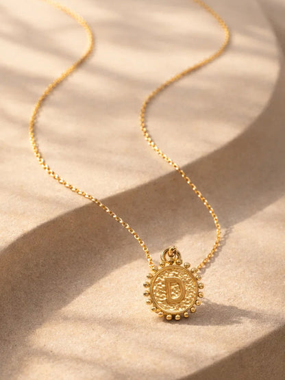 Demi Fine 18K Gold Plated Stainless steel Textured Coin D Pendant Necklace