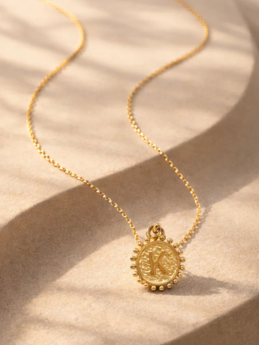 Demi Fine 18K Gold Plated Stainless steel Textured Coin K Pendant Necklace