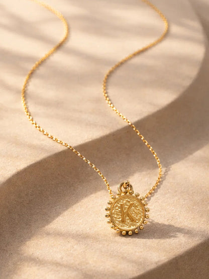 Demi Fine 18K Gold Plated Stainless steel Textured Coin K Pendant Necklace