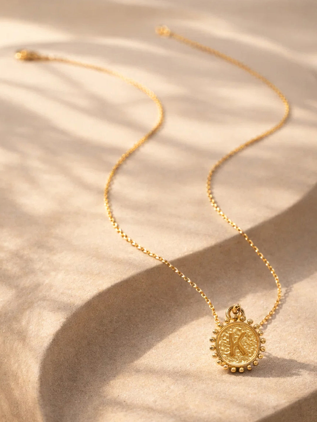 Demi Fine 18K Gold Plated Stainless steel Textured Coin K Pendant Necklace