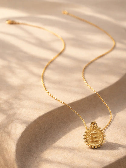 Demi Fine 18K Gold Plated Stainless steel Textured Coin E Pendant Necklace
