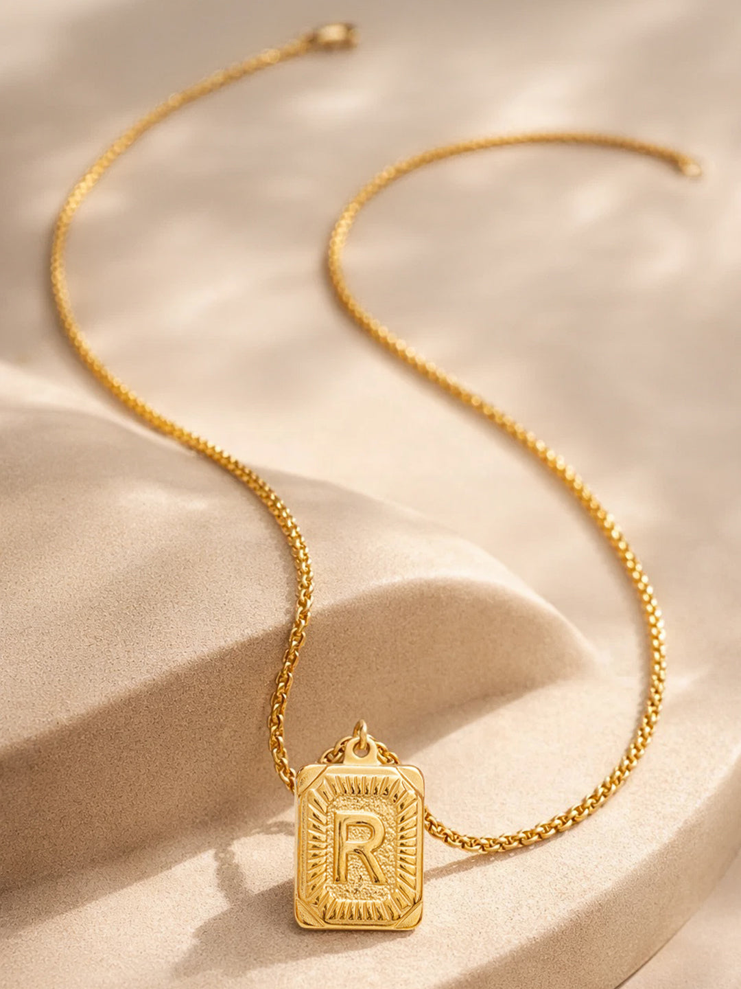 Demi Fine 18K Gold Plated Stainless steel Engraved Square R Pendant Necklace