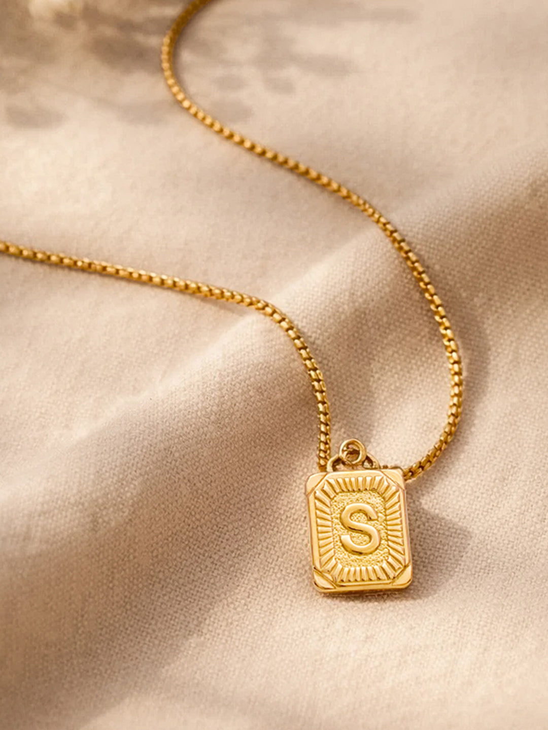 Demi Fine 18K Gold Plated Stainless steel Engraved Square S Pendant Necklace
