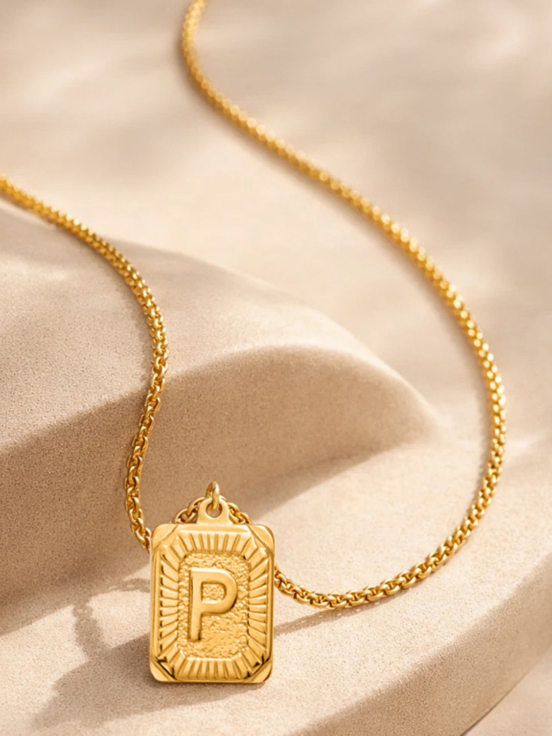 Demi Fine 18K Gold Plated Stainless steel Engraved Square P Pendant Necklace