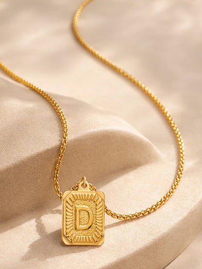 Demi Fine 18K Gold Plated Stainless steel Engraved Square D Pendant Necklace