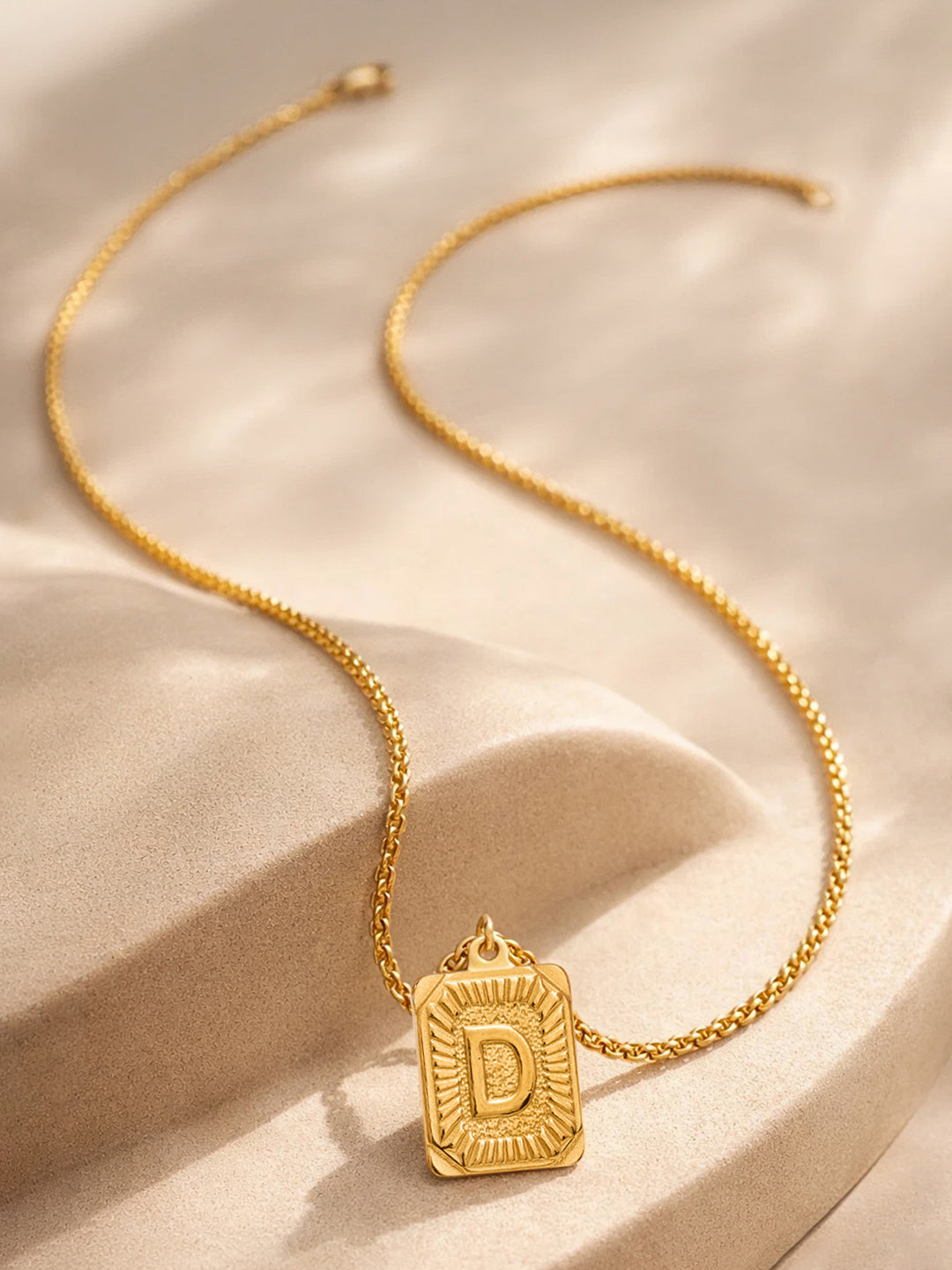 Demi Fine 18K Gold Plated Stainless steel Engraved Square D Pendant Necklace