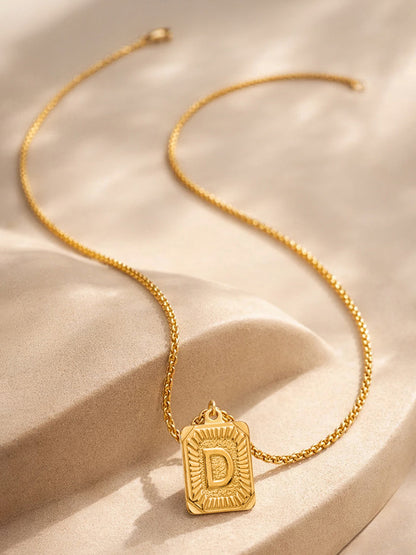 Demi Fine 18K Gold Plated Stainless steel Engraved Square D Pendant Necklace