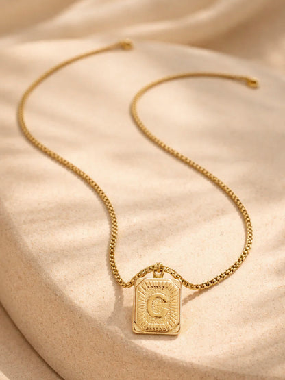 Demi Fine 18K Gold Plated Stainless steel Engraved Square C Pendant Necklace