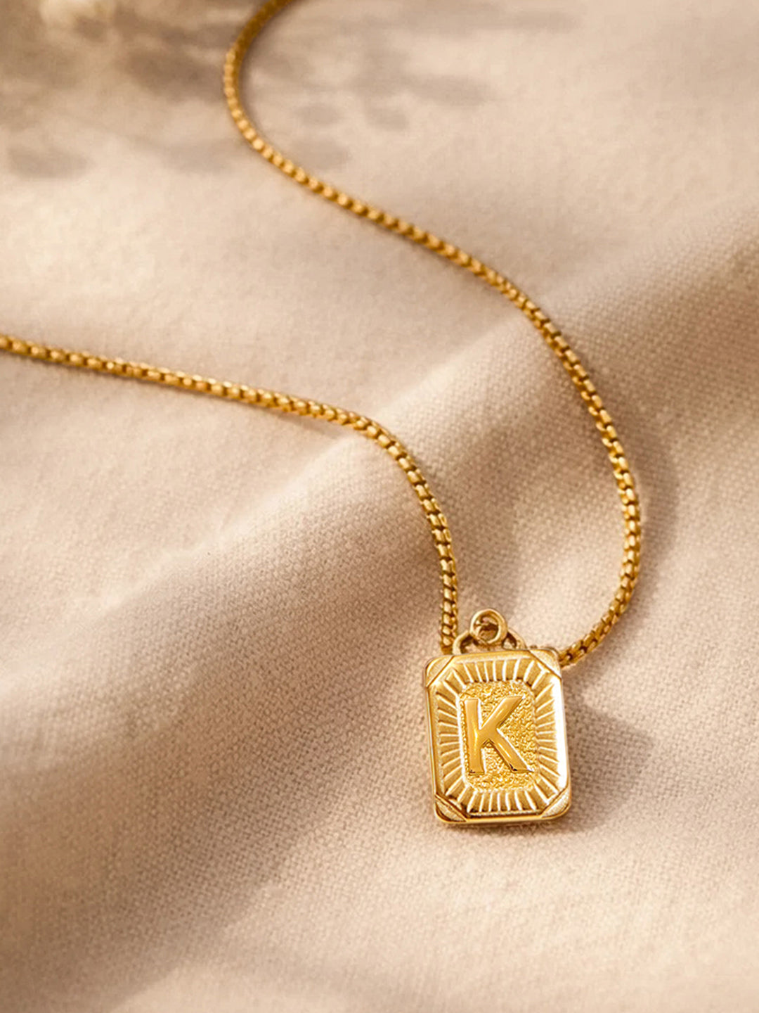 Demi Fine 18K Gold Plated Stainless steel Engraved Square K Pendant Necklace
