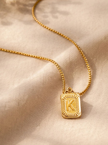 Demi Fine 18K Gold Plated Stainless steel Engraved Square K Pendant Necklace