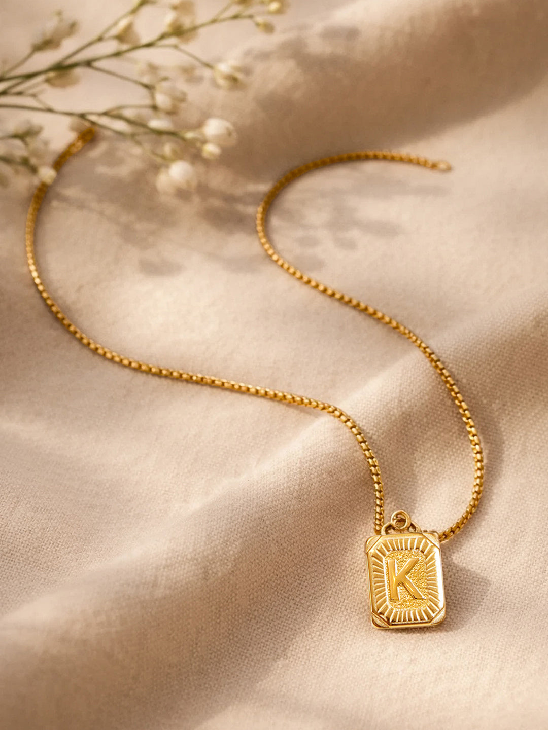 Demi Fine 18K Gold Plated Stainless steel Engraved Square K Pendant Necklace