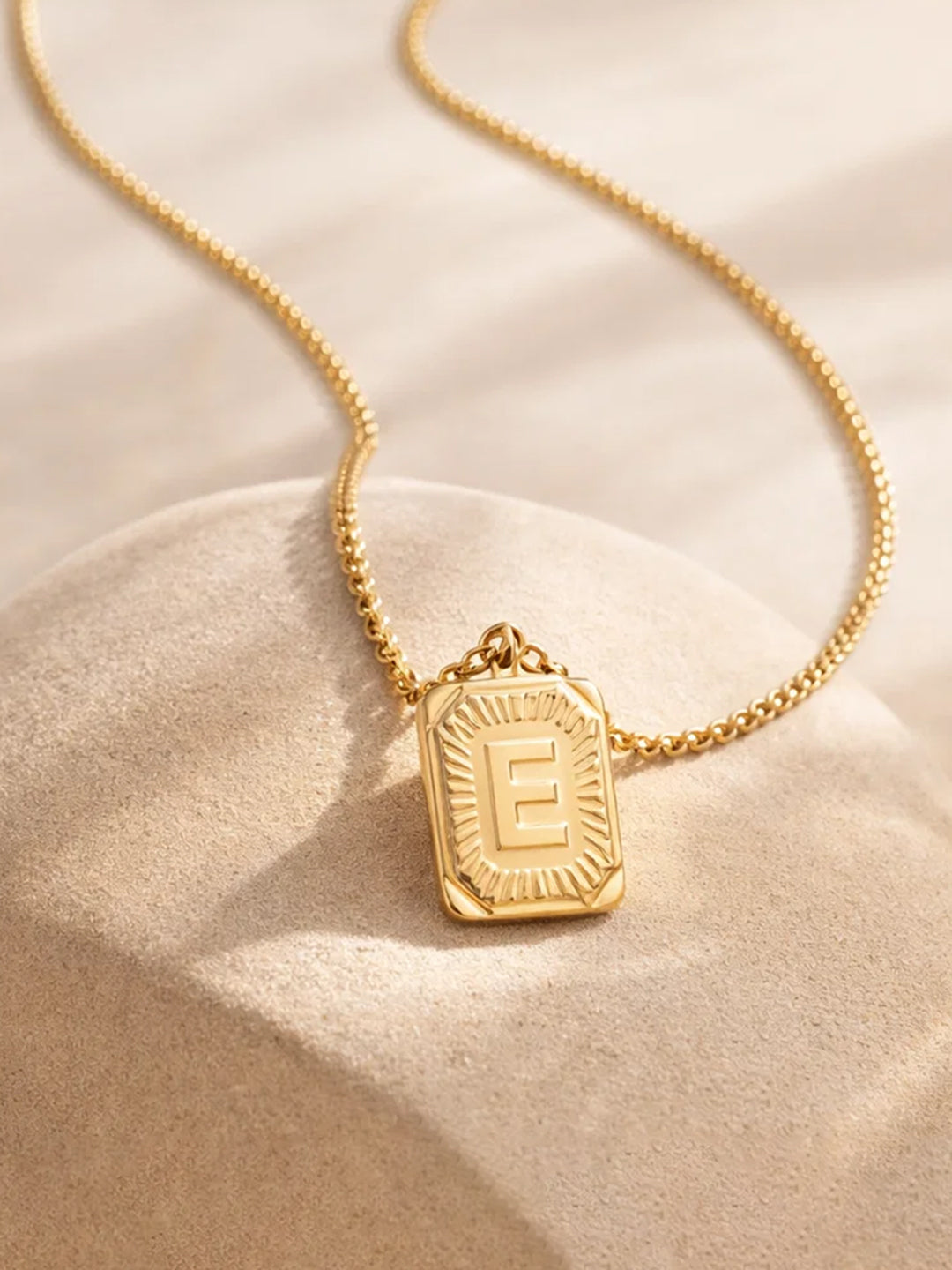 Demi Fine 18K Gold Plated Stainless steel Engraved Square E Pendant Necklace