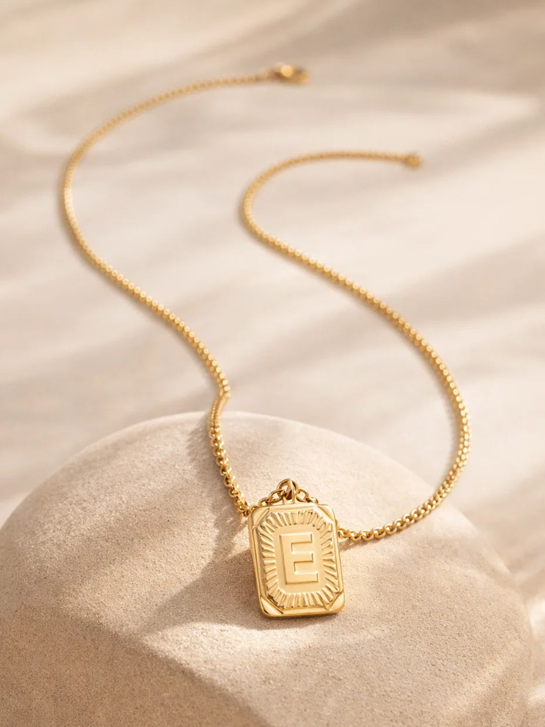 Demi Fine 18K Gold Plated Stainless steel Engraved Square E Pendant Necklace