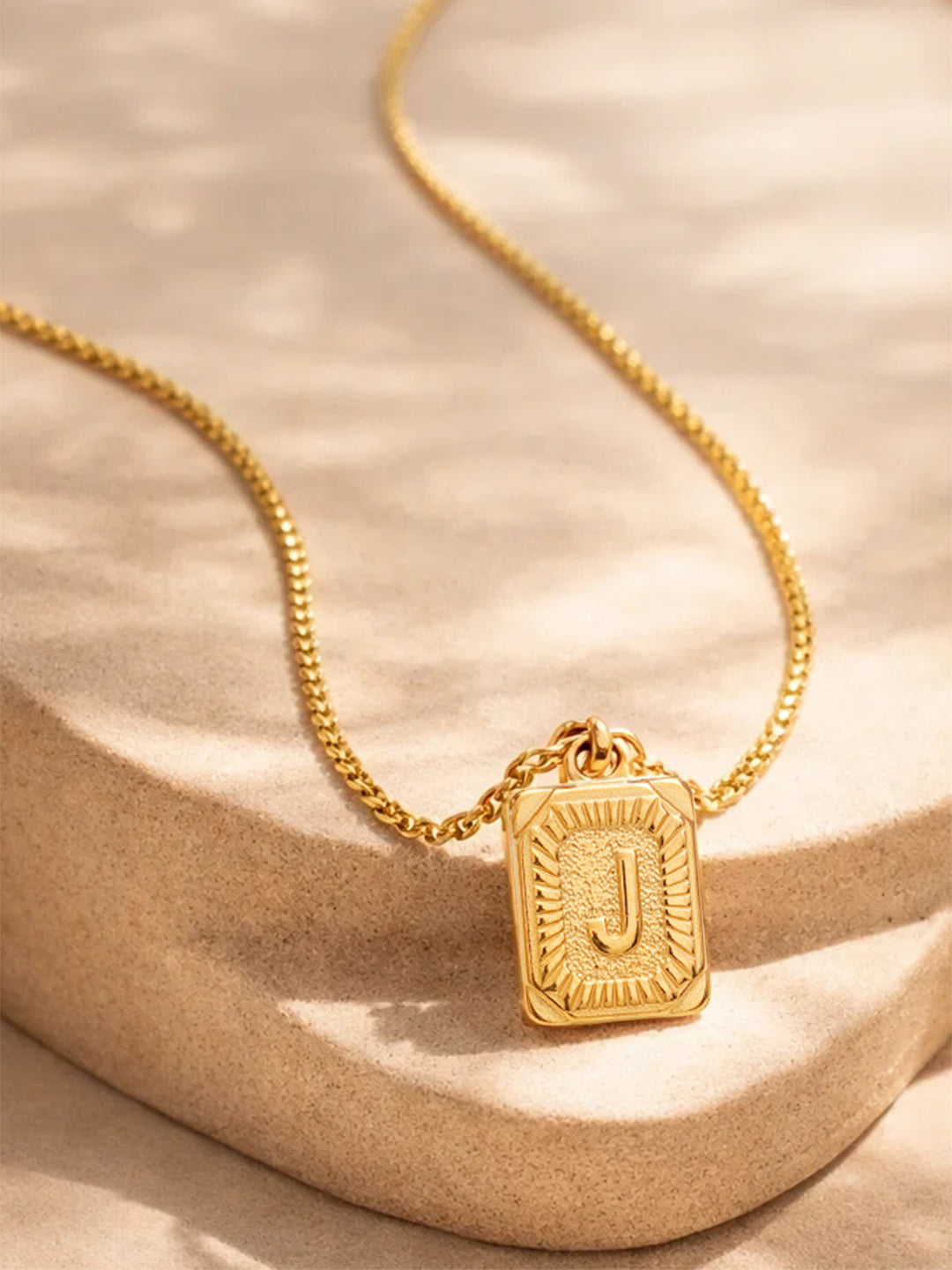 Demi Fine 18K Gold Plated Stainless steel Engraved Square J Pendant Necklace